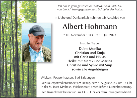 Traueranzeige von Albert Hohmann von FZ