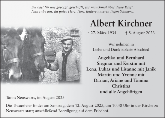 Traueranzeige von Albert Kirchner von FZ