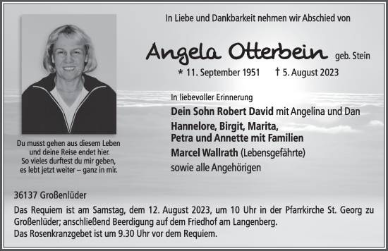 Traueranzeige von Angela Otterbein von FZ