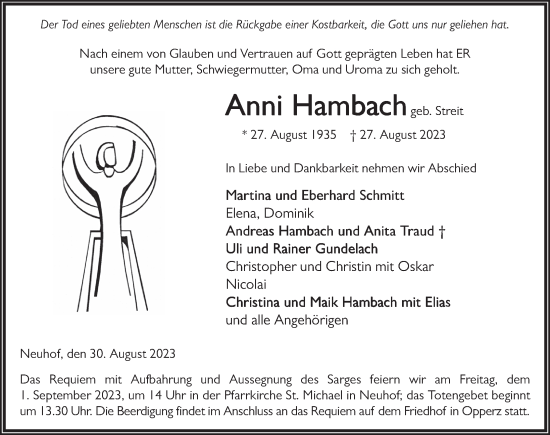 Traueranzeige von Anni Hambach von FZ