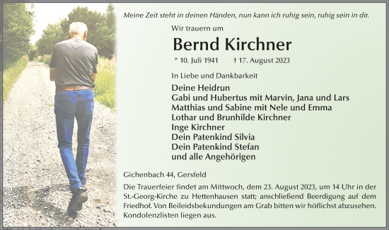 Traueranzeige von Bernd Kirchner von FZ