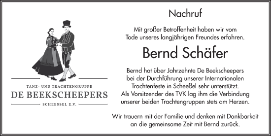 Traueranzeige von Bernd Schäfer von FZ