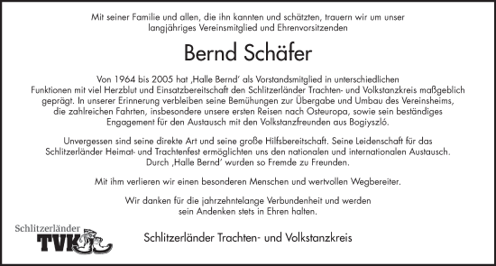 Traueranzeige von Bernhard Schäfer von FZ
