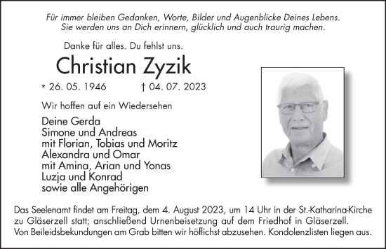 Traueranzeige von Christian Zyzik von FZ