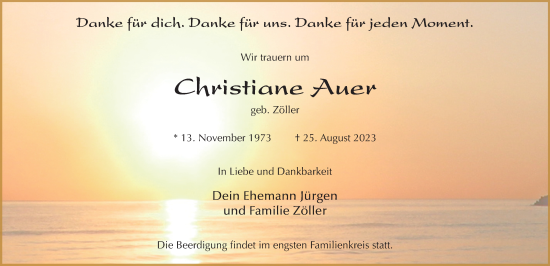 Traueranzeige von Christiane Auer von FZ