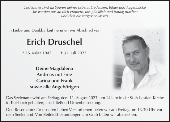 Traueranzeige von Erich Druschel von FZ