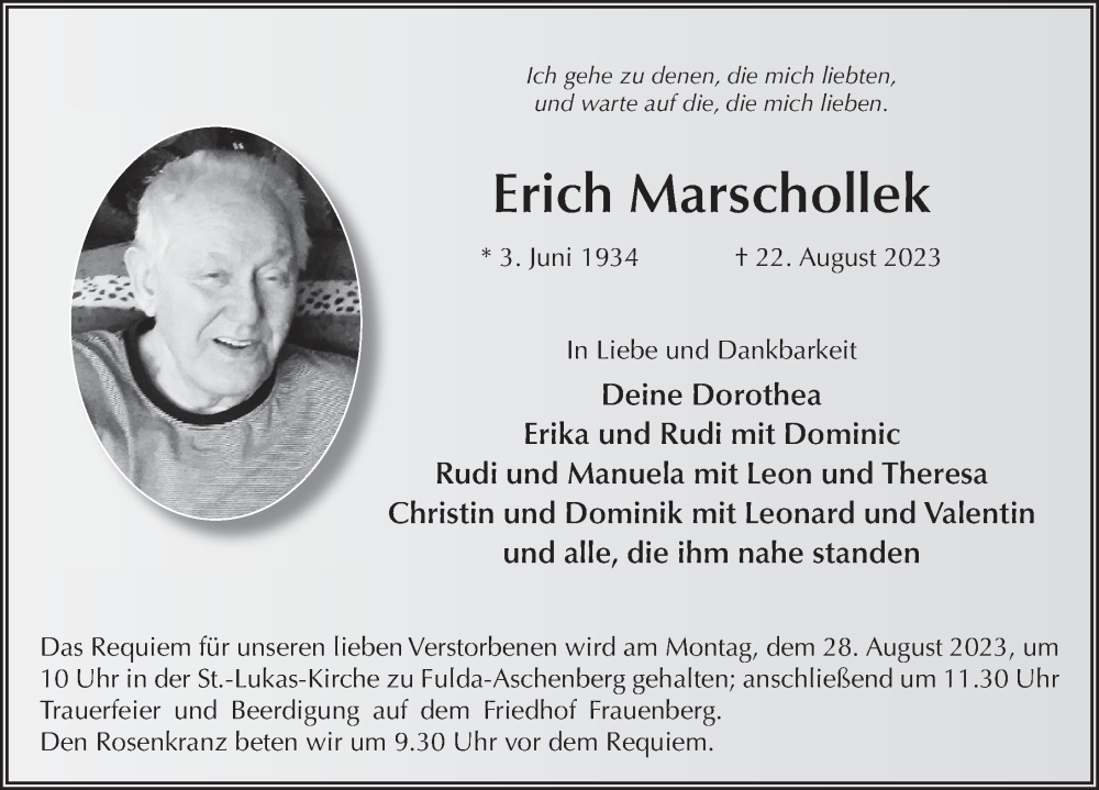  Traueranzeige für Erich Marschollek vom 25.08.2023 aus FZ