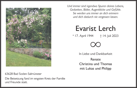 Traueranzeige von Evarist Lerch von FZ