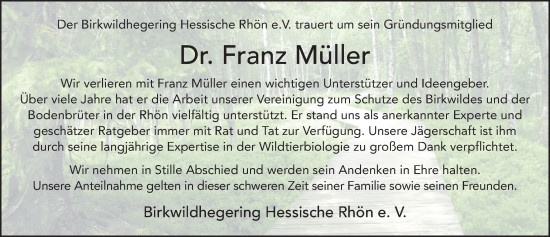 Traueranzeige von Franz Müller von FZ