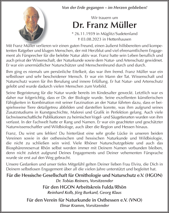 Traueranzeige von Franz Müller von FZ