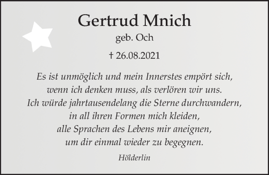 Traueranzeige von Gertrud Mnich von FZ