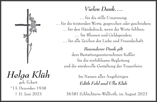 Traueranzeige von Helga Klüh von FZ