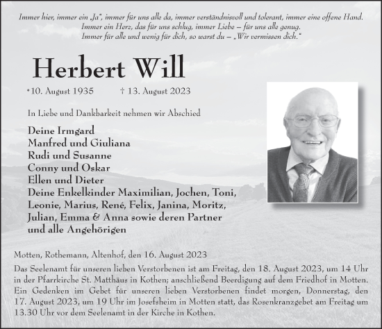 Traueranzeige von Herbert Will von FZ