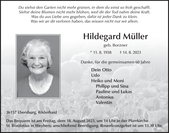 Traueranzeige von Hildegard Müller von FZ