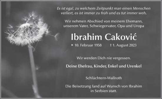 Traueranzeige von Ibrahim Cakovic von FZ