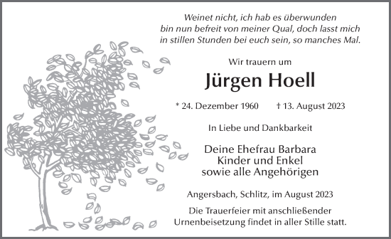 Traueranzeige von Jürgen Hoell von FZ