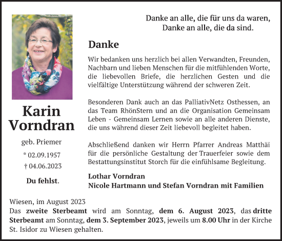 Traueranzeige von Karin Vorndran von FZ