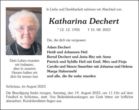 Traueranzeige von Katharina Dechert von FZ