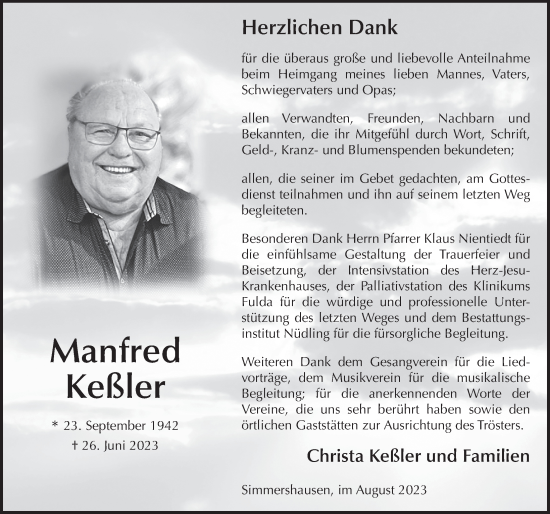 Traueranzeige von Manfred Keßler von FZ