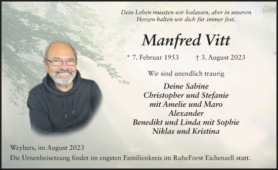 Traueranzeige von Manfred Vitt von FZ