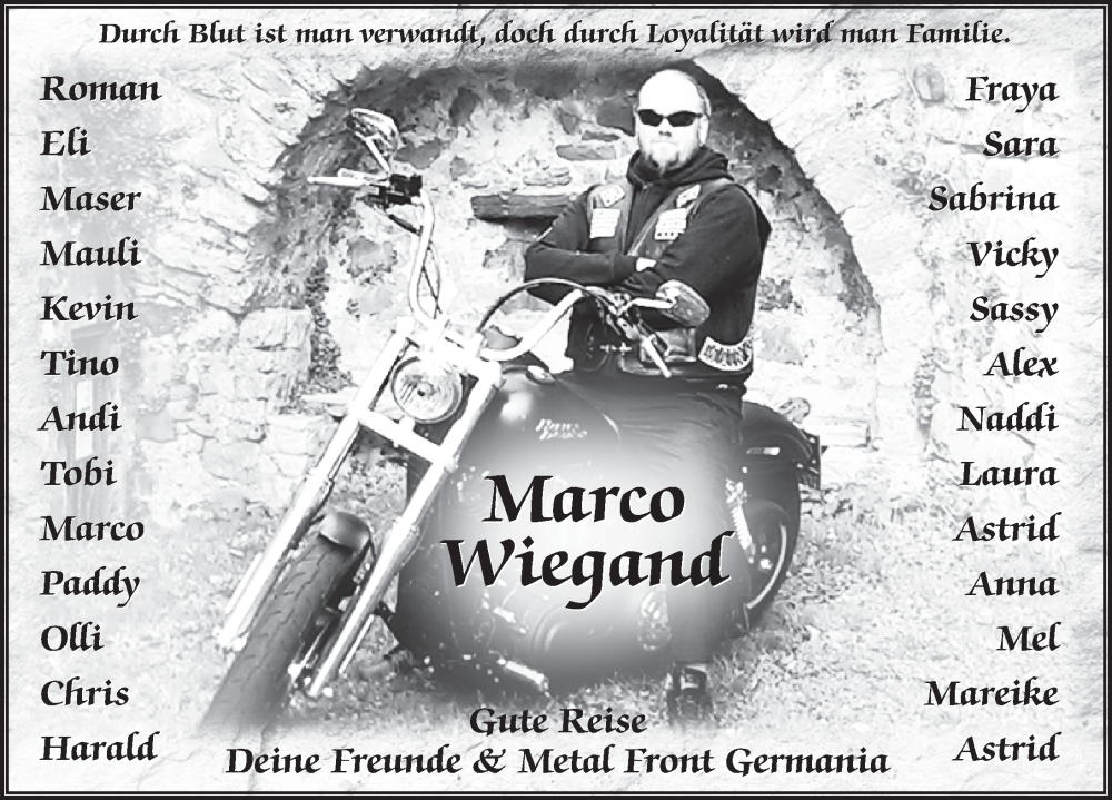  Traueranzeige für Marco Wiegand vom 12.08.2023 aus FZ