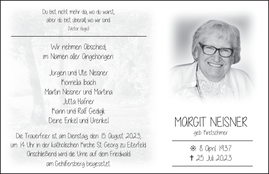 Traueranzeige von Margit Neisner von FZ