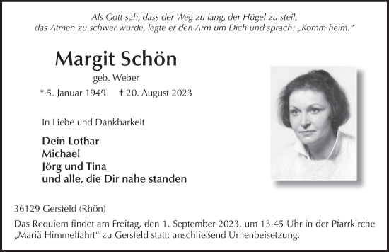Traueranzeige von Margit Schön von FZ