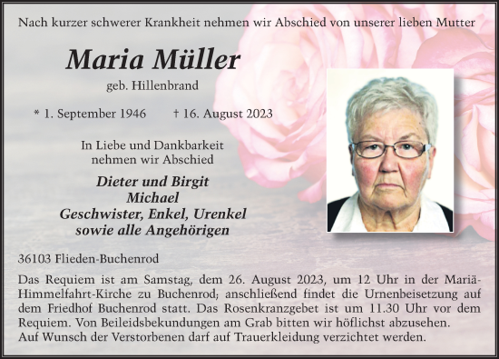 Traueranzeige von Maria Müller von FZ