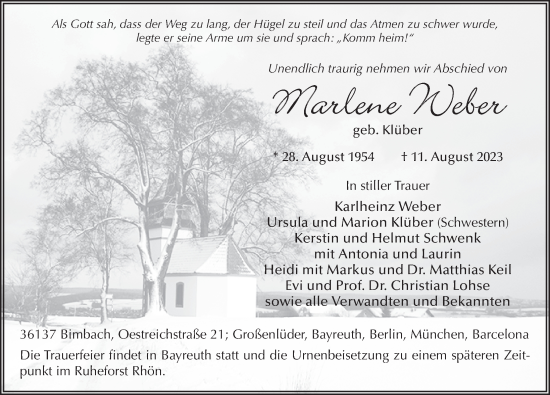 Traueranzeige von Marlene Weber von FZ
