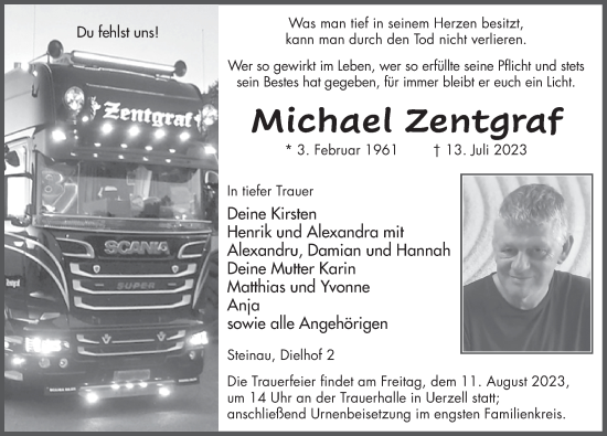 Traueranzeige von Michael Zentgraf von FZ