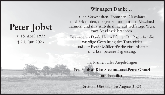 Traueranzeige von Peter Jobst von FZ