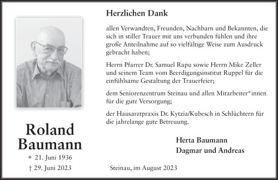 Traueranzeige von Roland Baumann von FZ