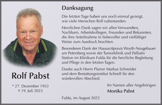 Traueranzeige von Rolf Pabst von FZ