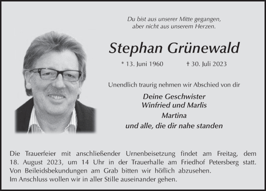 Traueranzeige von Stephan Grünewald von FZ