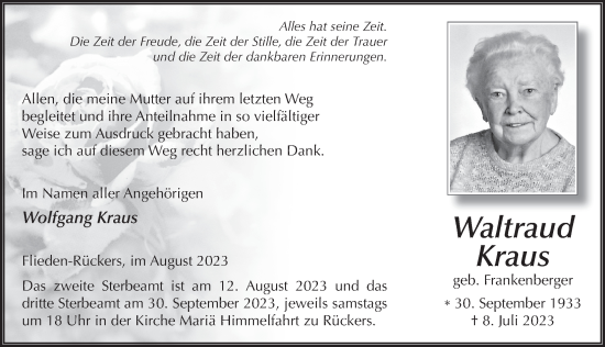 Traueranzeige von Waltraud Kraus von FZ