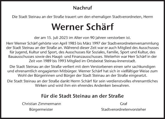 Traueranzeige von Werner Schärf von FZ