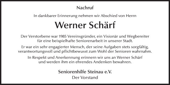 Traueranzeige von Werner Schärf von FZ