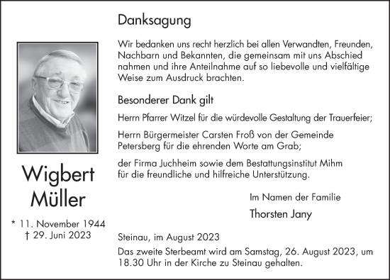 Traueranzeige von Wigbert Müller von FZ