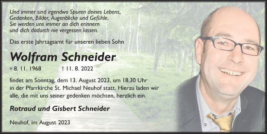 Traueranzeige von Wolfram Schneider von FZ