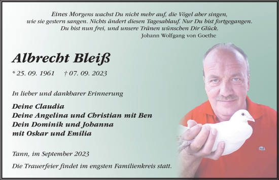 Traueranzeige von Albrecht Bleiß von FZ