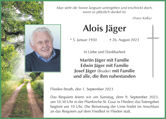 Traueranzeige von Alois Jäger von FZ