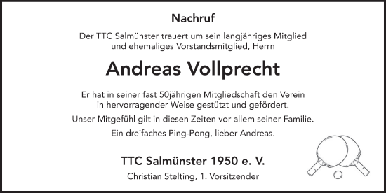 Traueranzeige von Andreas Vollprecht von FZ