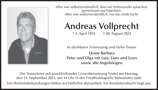 Traueranzeige von Andreas Vollprecht von FZ