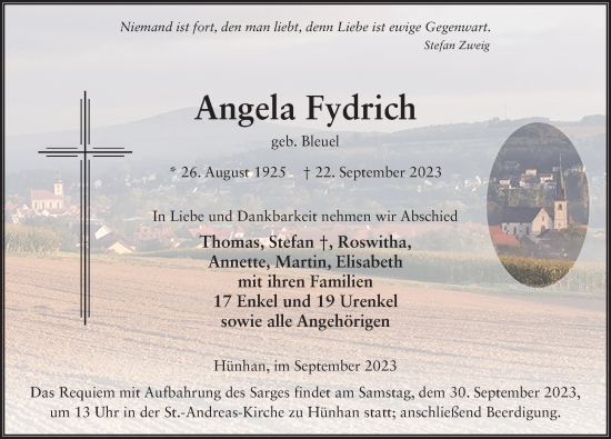 Traueranzeige von Angela Fydrich von FZ