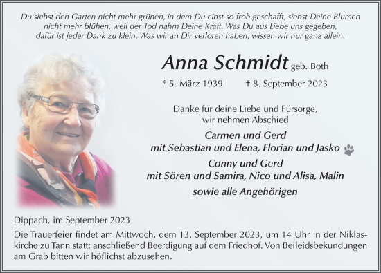 Traueranzeige von Anna Schmidt von FZ