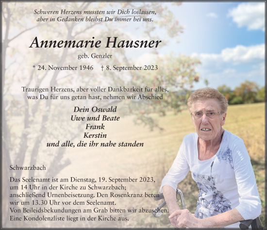 Traueranzeige von Annemarie Hausner von FZ