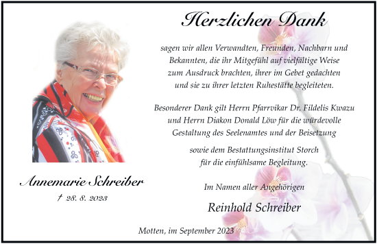 Traueranzeige von Annemarie Schreiber von FZ