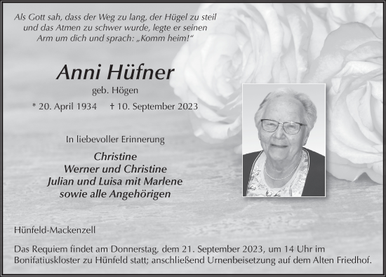 Traueranzeige von Anni Hüfner von FZ