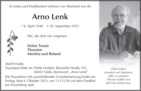 Traueranzeige von Arno Lenk von FZ