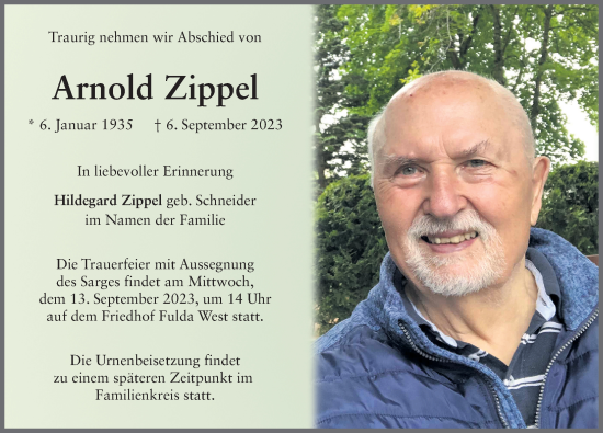 Traueranzeige von Arnold Zippel von FZ